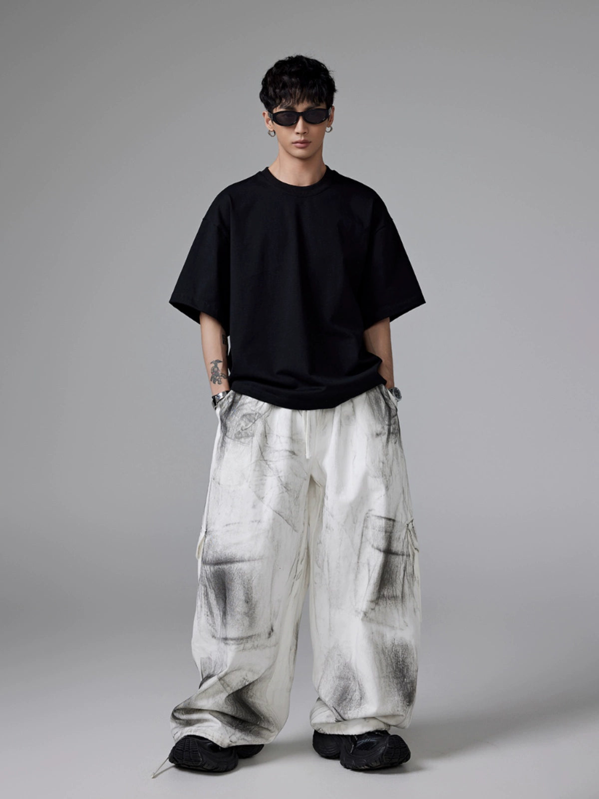 Drawstring Washed Wide-Leg Cargo Pants WN13321