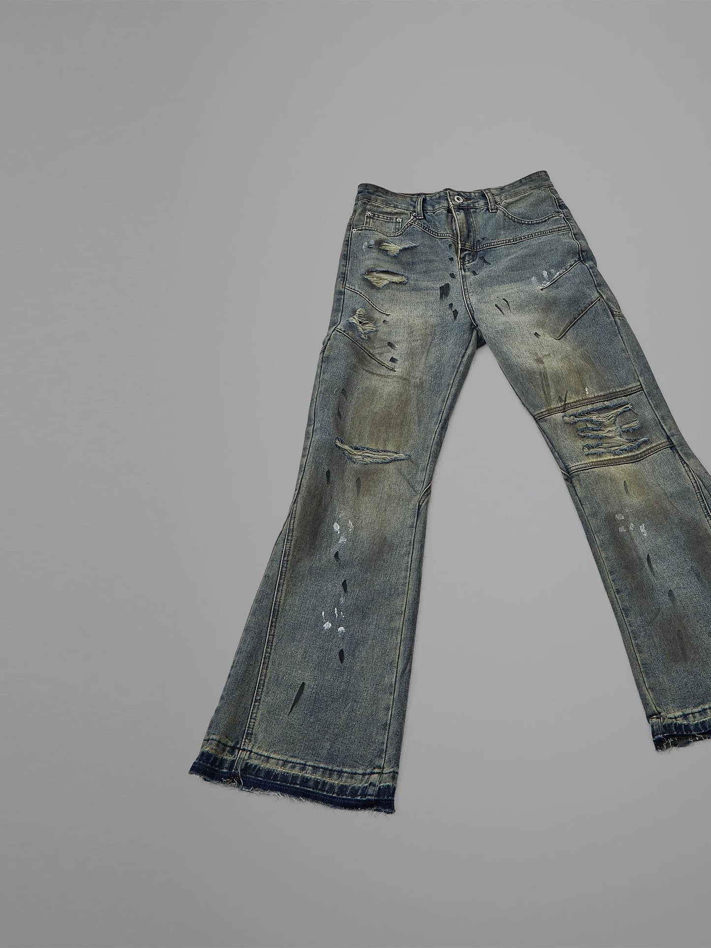 Damage Wide-Leg Straight Denim Jeans WN7024