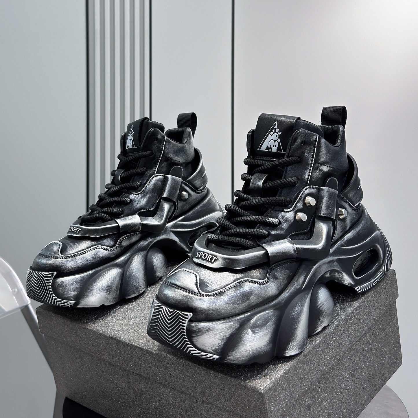 Washed High-Top Chunky Sole Sneakers WN24594