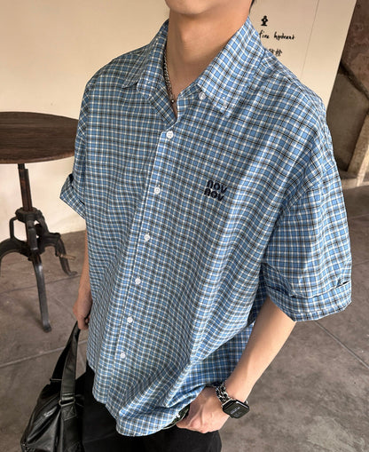 Plaid Embroidery Oversize Short Sleeve Shirt WN25229