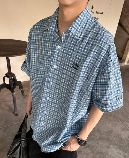 Plaid Embroidery Oversize Short Sleeve Shirt WN25229