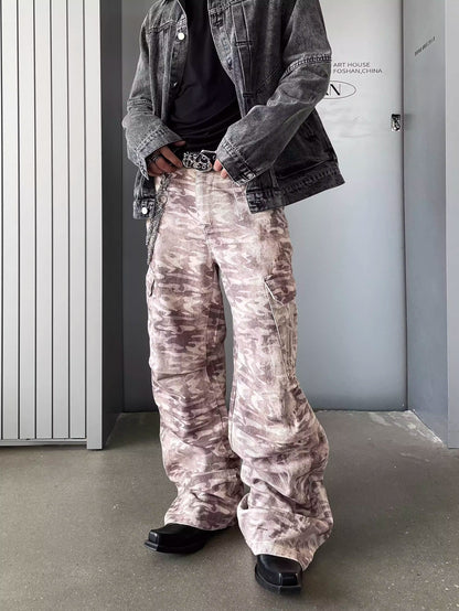 Camouflage Tie Dye Straight Leg Cargo Pants WN8252