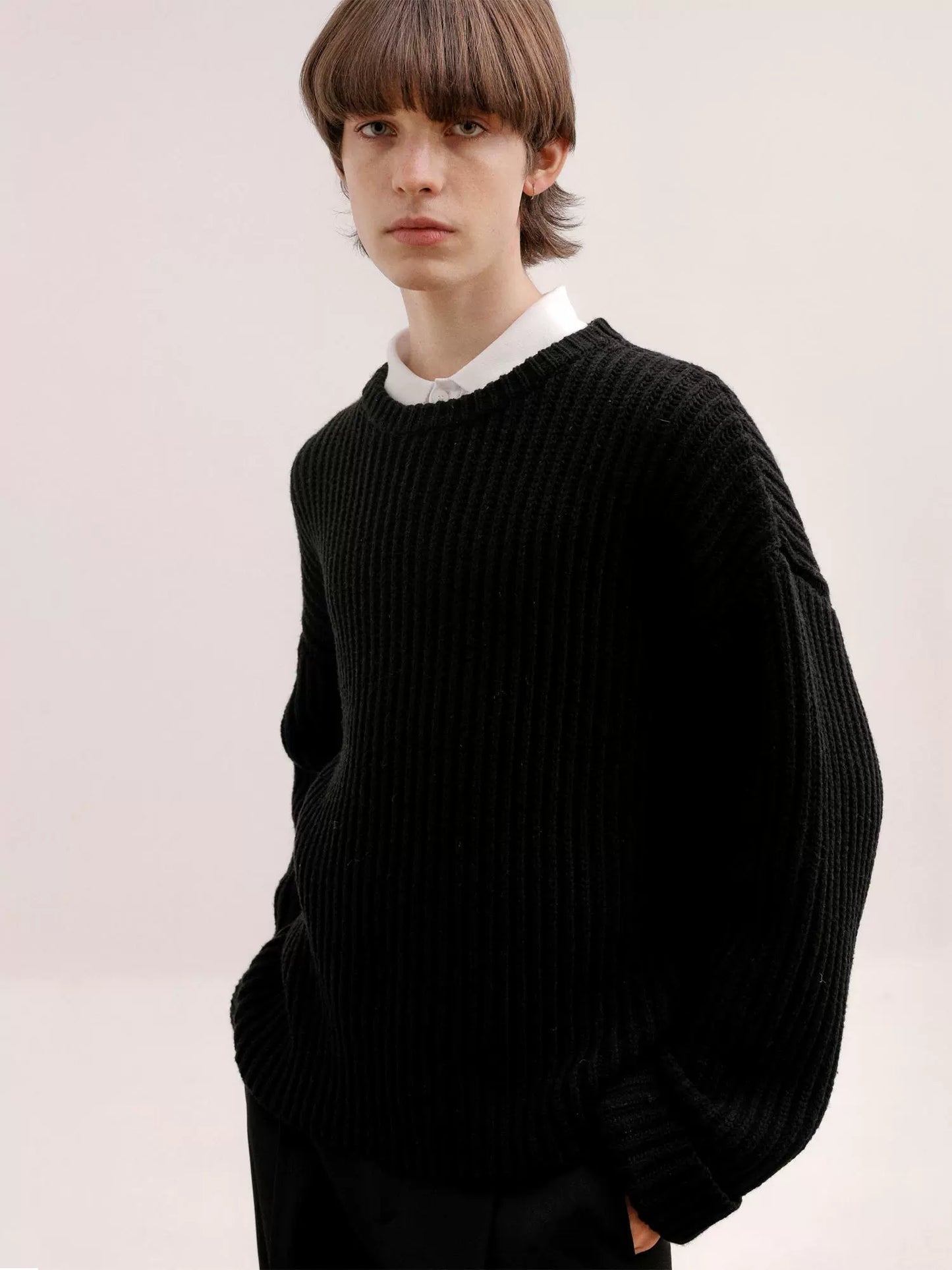 Attached Scarf Wool Knit Sweater WN21561