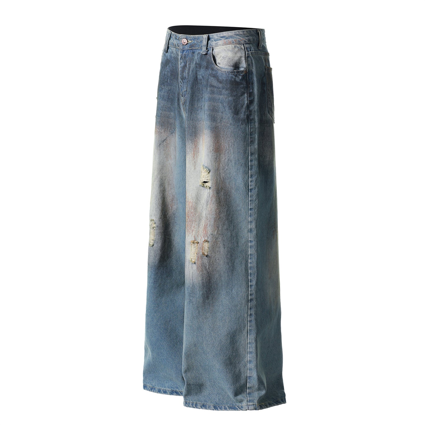 Dirty Dye Damage Design Wide-Leg Denim Jeans WN15087