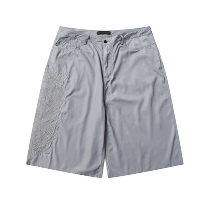 Dragon Embroidery Ultra-Thin Quick-Dry Wide Leg Half Pants WN18512