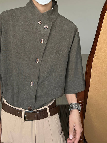 Minimalist Stand Neck Short Sleeve Shirt WN19972