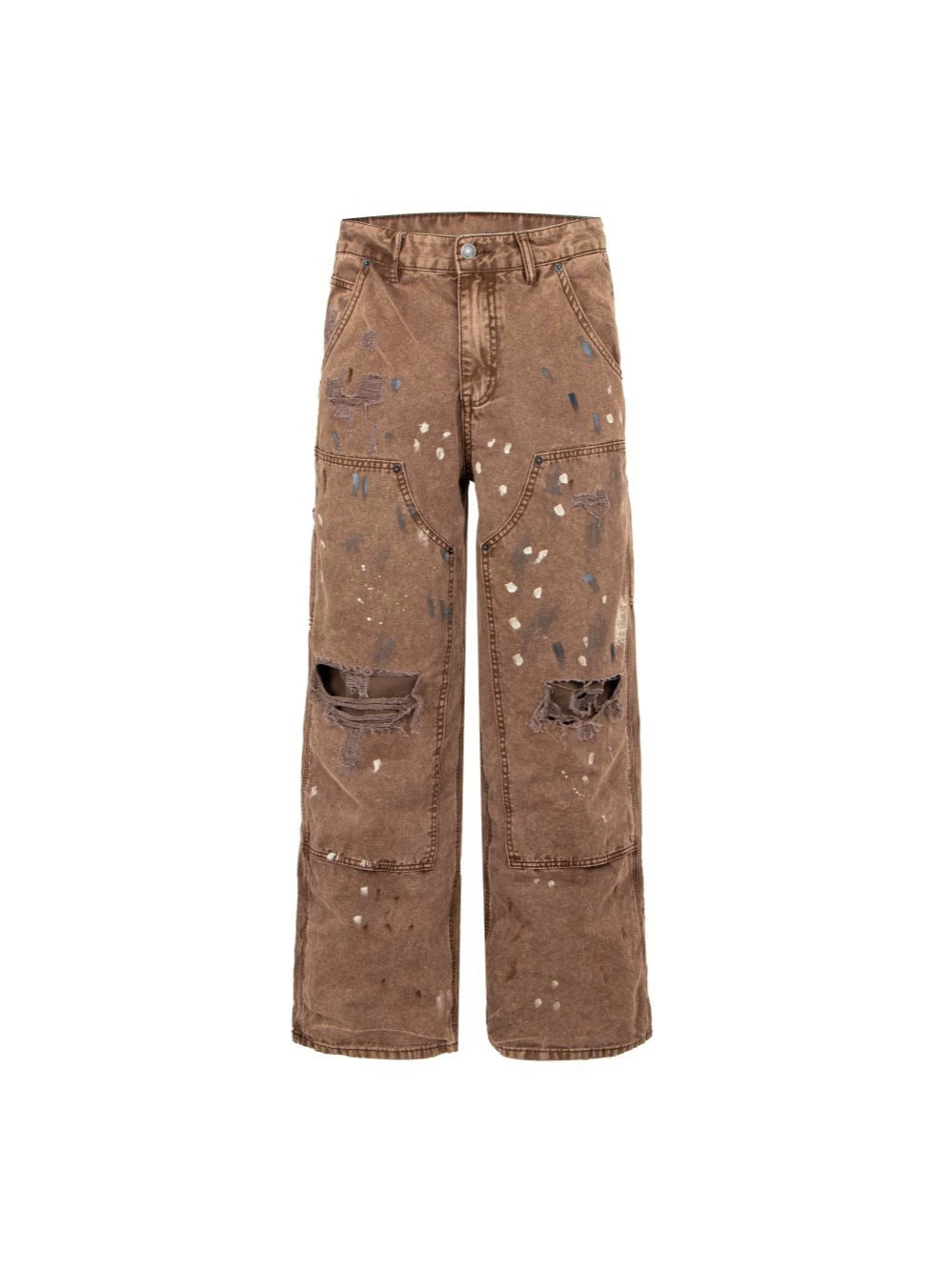 Paint Damage Cargo Straight Denim Jeans WN28093
