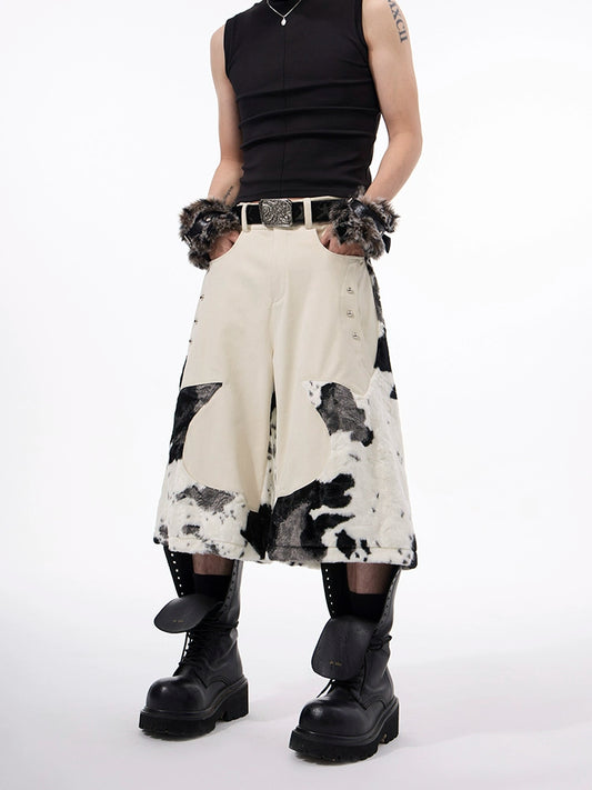 Patchwork Milk Fleece Fake Fur Half Pants WN18294