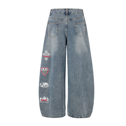 Button Fly Curved Wide Leg Denim Jeans WN25733