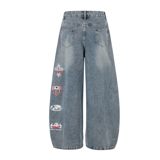 Button Fly Curved Wide Leg Denim Jeans WN25733