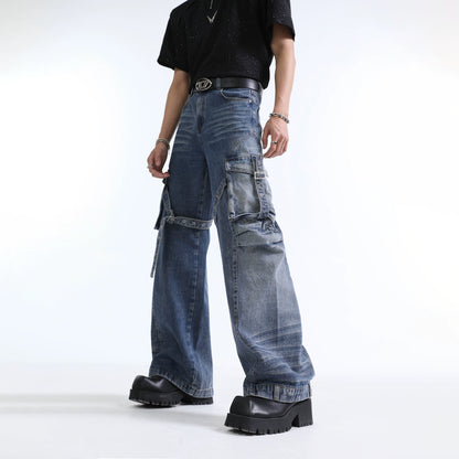 Multi Pocket Cargo Wide Leg Denim Jeans WN7338