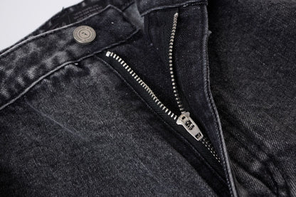 Washed Whisker Metal Buckle Denim Half Pants WN25513