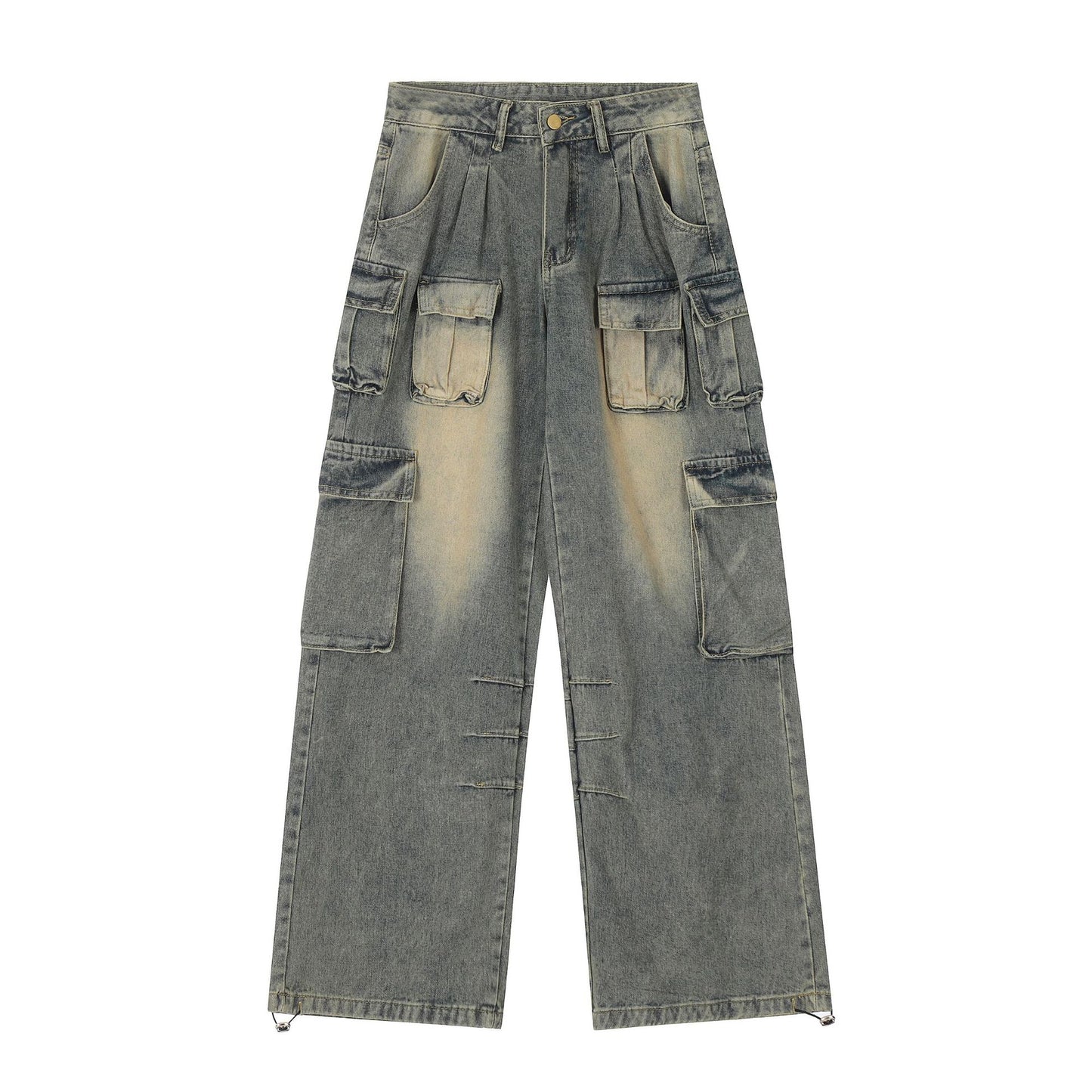 Washed Wide-Leg Cargo Denim Jeans WN11097