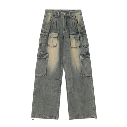 Washed Wide-Leg Cargo Denim Jeans WN11097