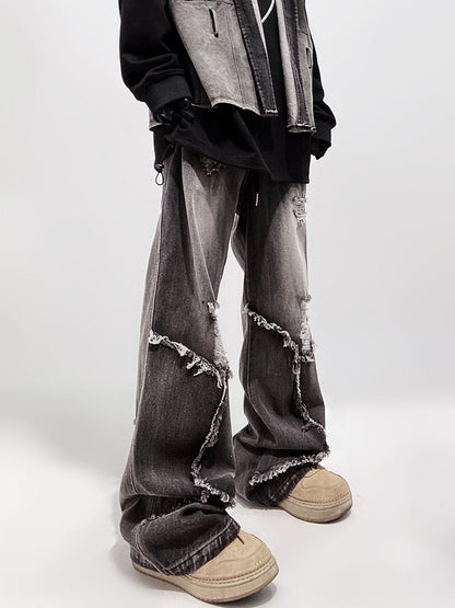 Ripped Wide Leg Flare Denim Jeans WN23996