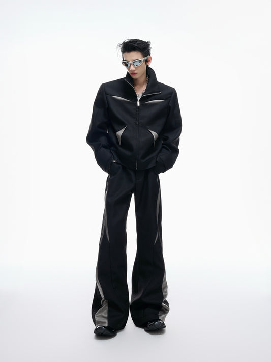 Colorblock Patchwork Jacket & Flare Trousers Setup WN20545