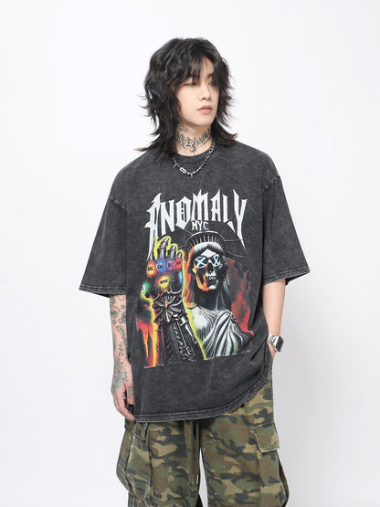 Graphic Print Damage Oversize Short Sleeve T-Shirt WN24479