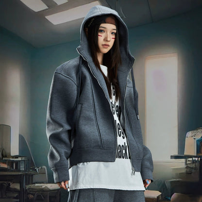 Oversize Simple Zipper Hoodie & Wide Leg Sweatpants Setup WN20581