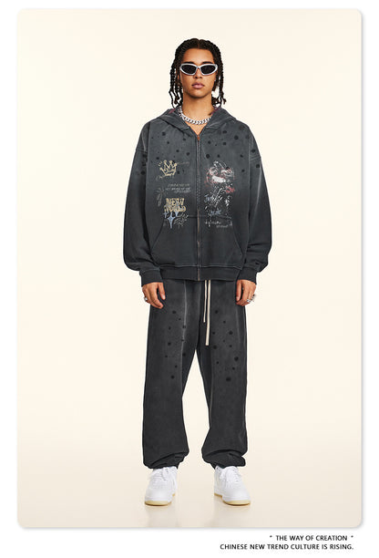 Graffiti Print Oversize Zipper Hoodie WN9936