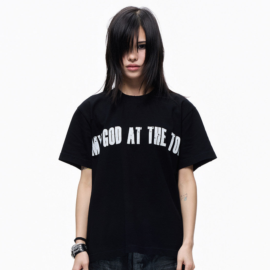 Damage Letter Print Cropped Short Sleeve T-Shirt WN27312