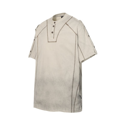 Semi-Open Collar Washed Short Sleeve T-Shirt WN25641