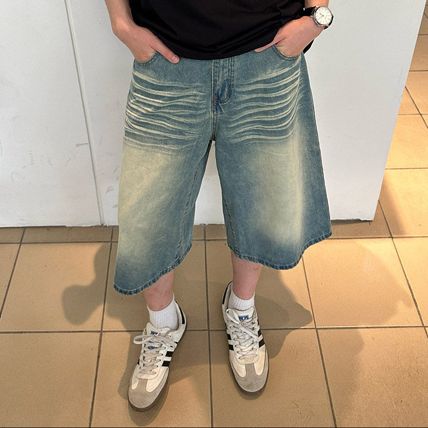 Whisker Washed Half Denim Jeans WN24949