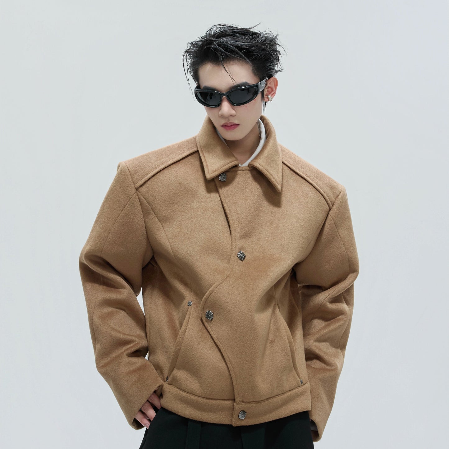 Deconstructed Asymmetric Thick Wool Short Jacket WN21724