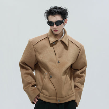 Deconstructed Asymmetric Thick Wool Short Jacket WN21724