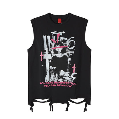 Graphic Print Damage Sleeveless T-Shirt WN16804