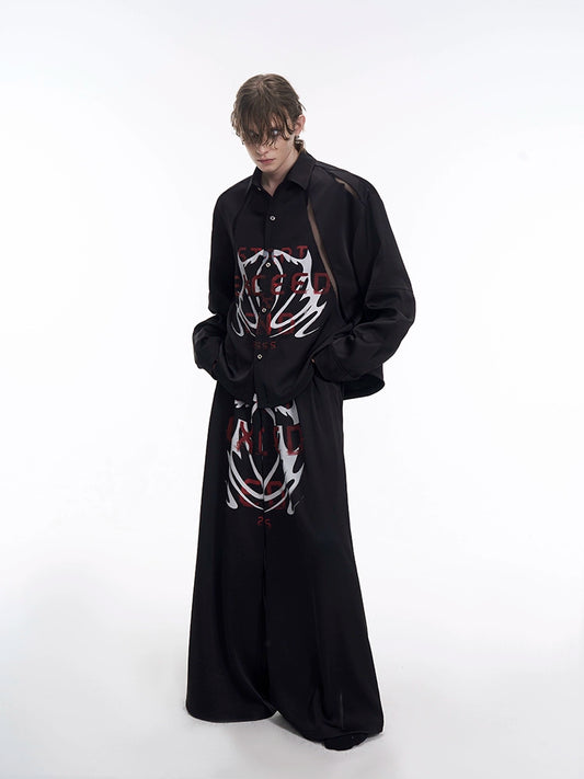 Mesh Design Oversize Shirt & Wide-keg Trousers Setup WN13214