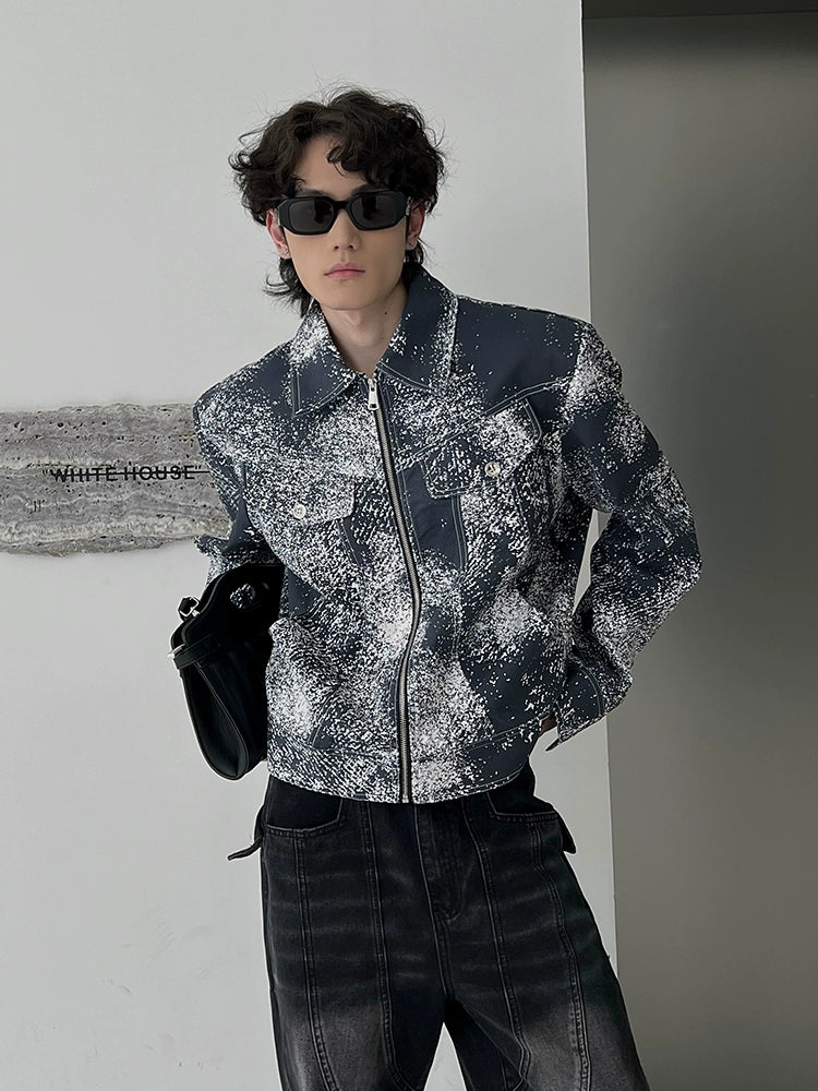 Paint-Splatter Effect Shoulder-pad Zipper Jacket WN10780