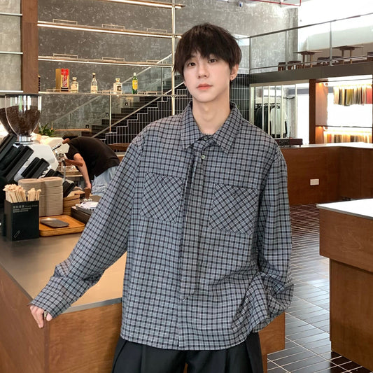 Detachable Tie Plaid Long Sleeve Shirt WN25374