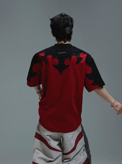 Patchwork Rhinestone Short Sleeve T-Shirt WN18350