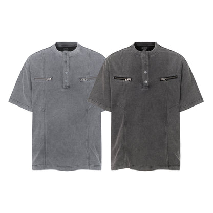 Waffle Henley Zipper Oversize Short Sleeve T-Shirt WN26900