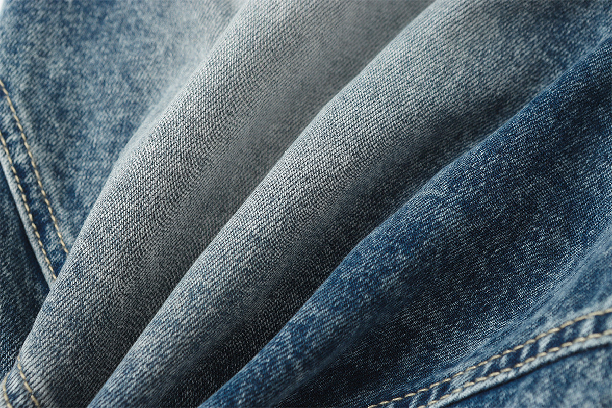 Washed Damage Splice Wide Leg Denim Jeans WN25742