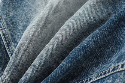 Washed Damage Splice Wide Leg Denim Jeans WN25742