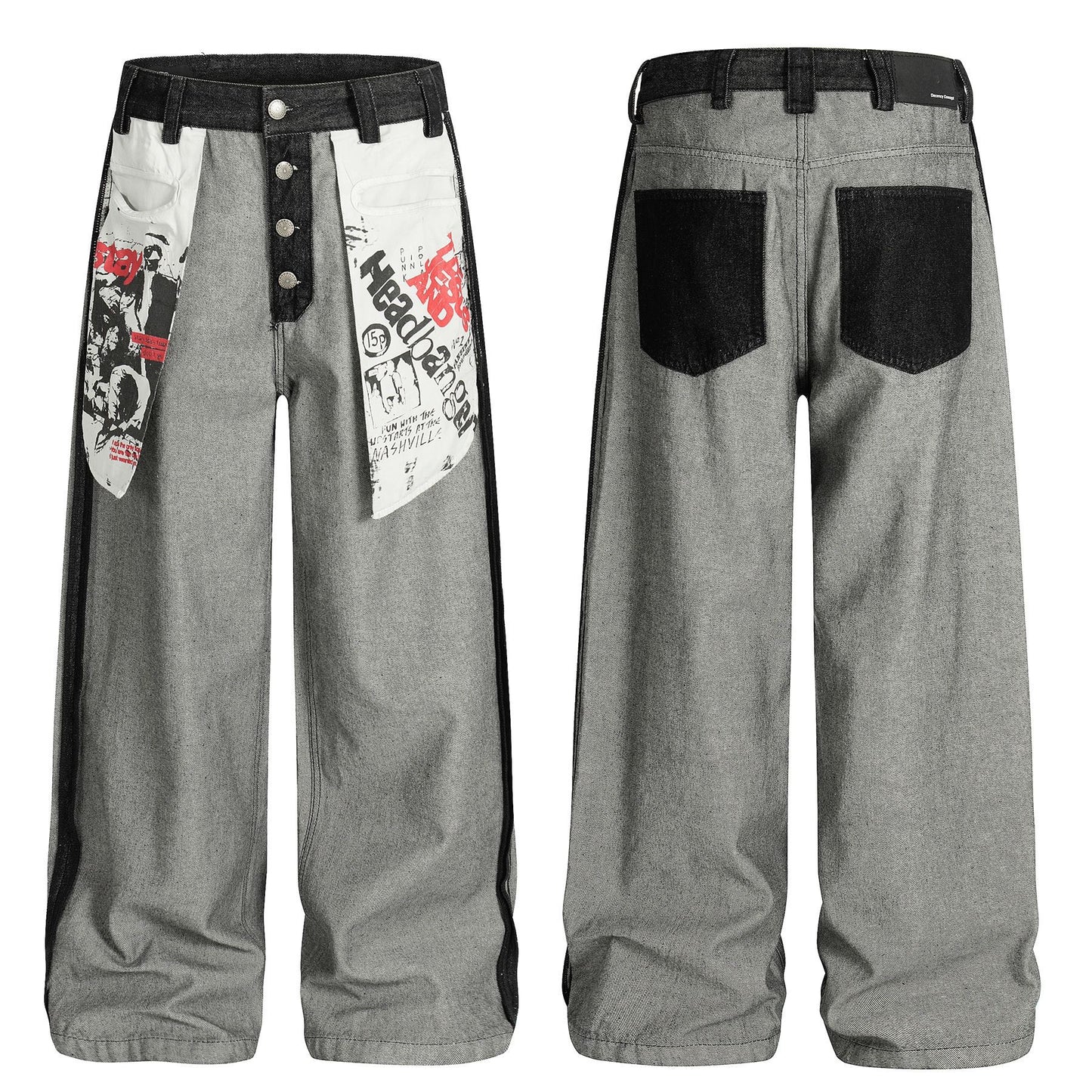 Print Deconstruction Wide Leg Denim Jeans WN25871