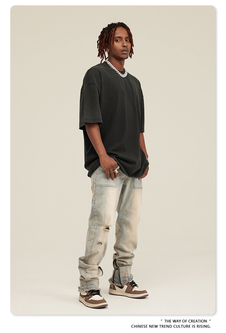 Washed Damage Oversize Short Sleeve T-Shirt WN6068