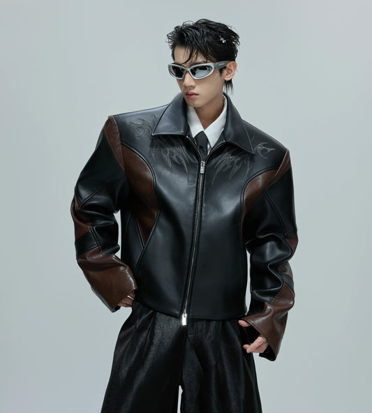 Crocodile-Pattern PU Leather Short Jacket WN21686