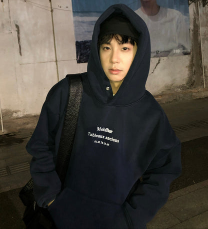 Letter Print Fleece Lining Oversize Hoodie WN25340