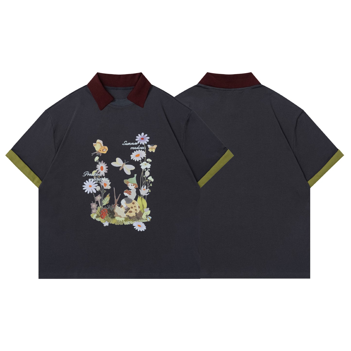 Flower Butterfly Print Short Sleeve Polo Shirt WN25547
