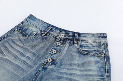 Washed Whisker Wide Leg Curved Half Denim Jeans WN25469