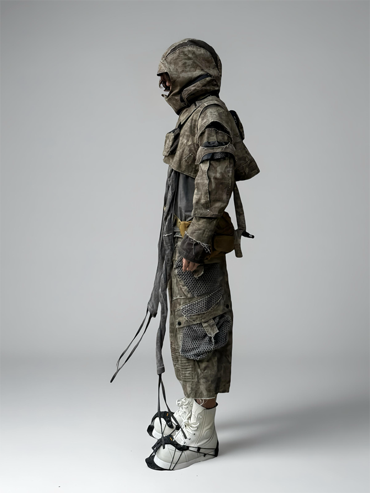 Deconstructed Camo PU Leather Rivet Short Jacket WN21988