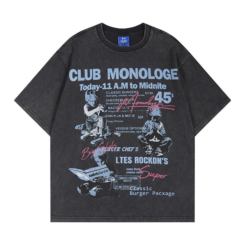 Washed Graphic Letter Print Short Sleeve T-Shirt WN25765