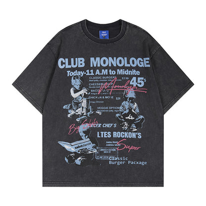 Washed Graphic Letter Print Short Sleeve T-Shirt WN25765