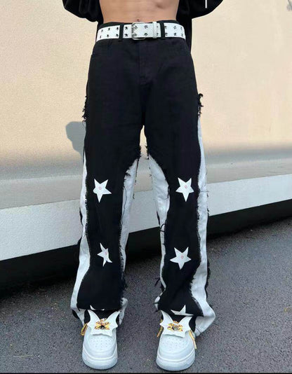 Star Print Wide Leg Straight Denim Jeans WN24105