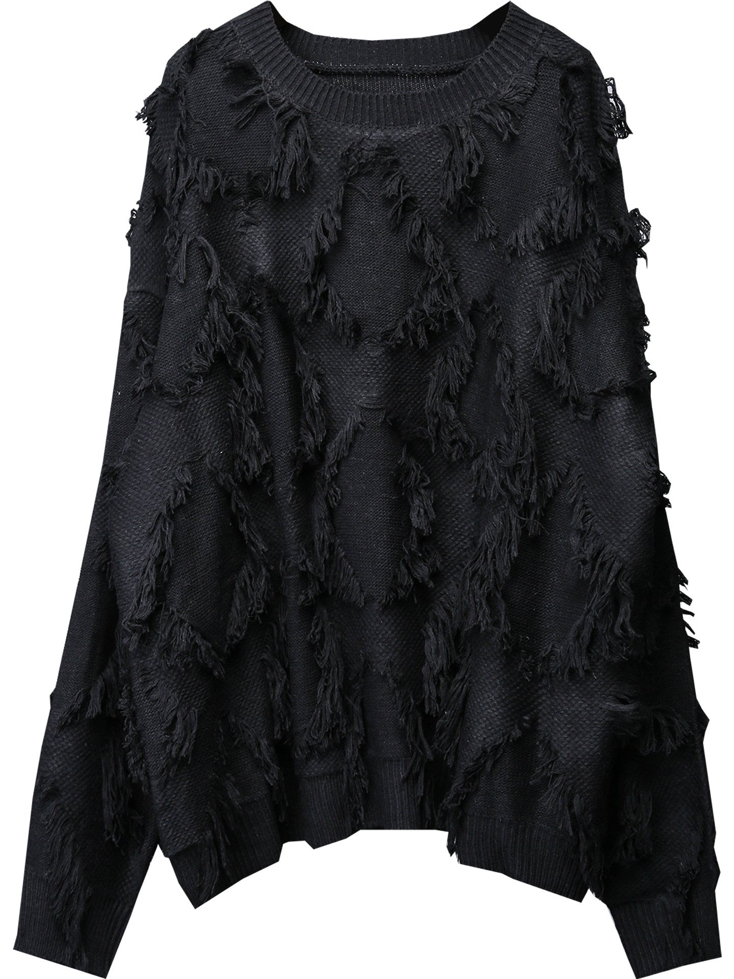 Texture Tassel Oversize Knit Sweater WN22553