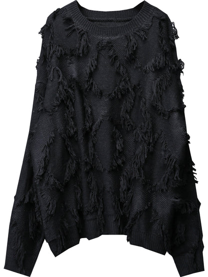 Texture Tassel Oversize Knit Sweater WN22553