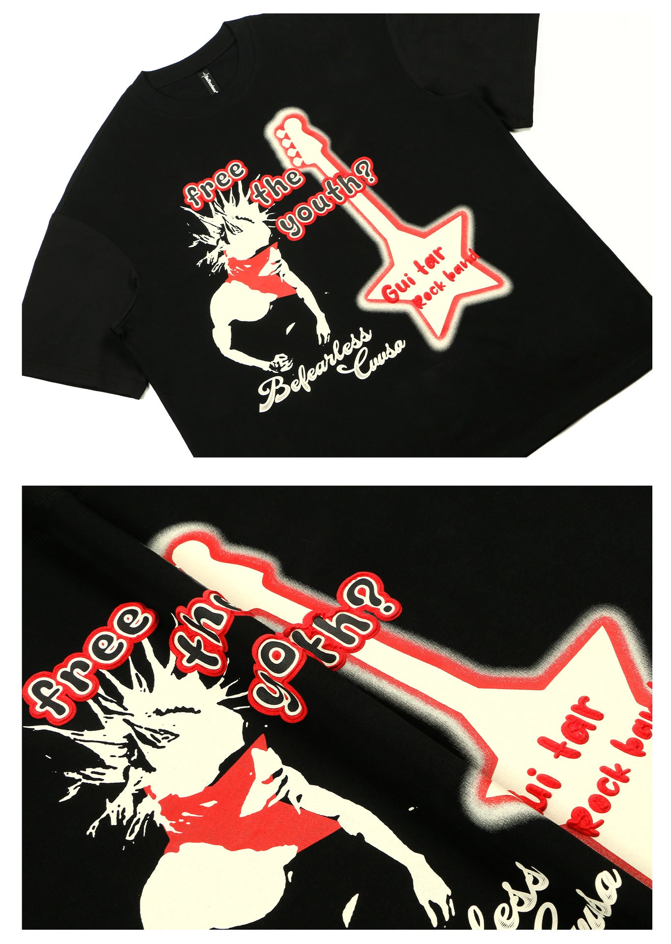Rock Guitar Print Oversize Short Sleeve T-Shirt WN26350