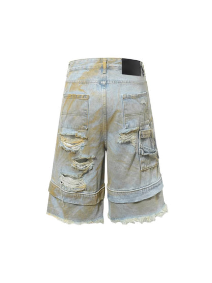 Double Waist Ripped Frayed Wide Leg Half Pants WN27873
